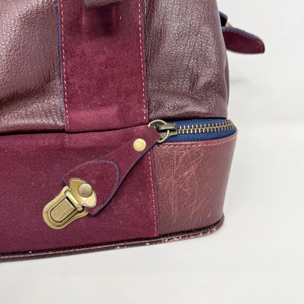 Schuler & Sons Anthropologie retro Burgundy Pebbled Leather Suede Doctor Bag